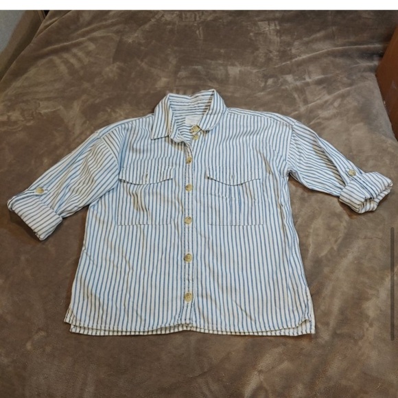 American Eagle thick blue striped button up shirt - Picture 2 of 13